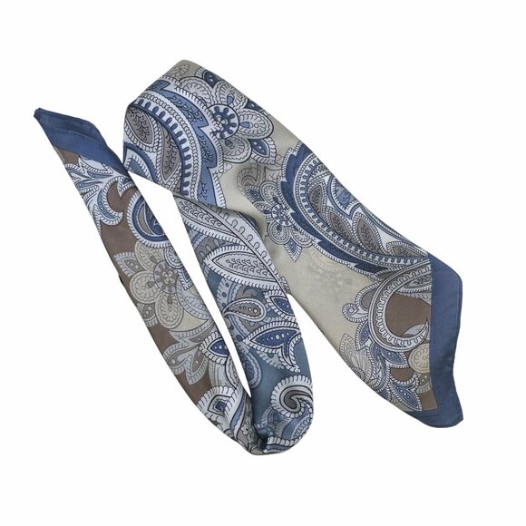 ⭐Elegant Bandana Square Scarf Silky Satin Soft Blue Silver Versatile Paisley - Picture 4 of 8
